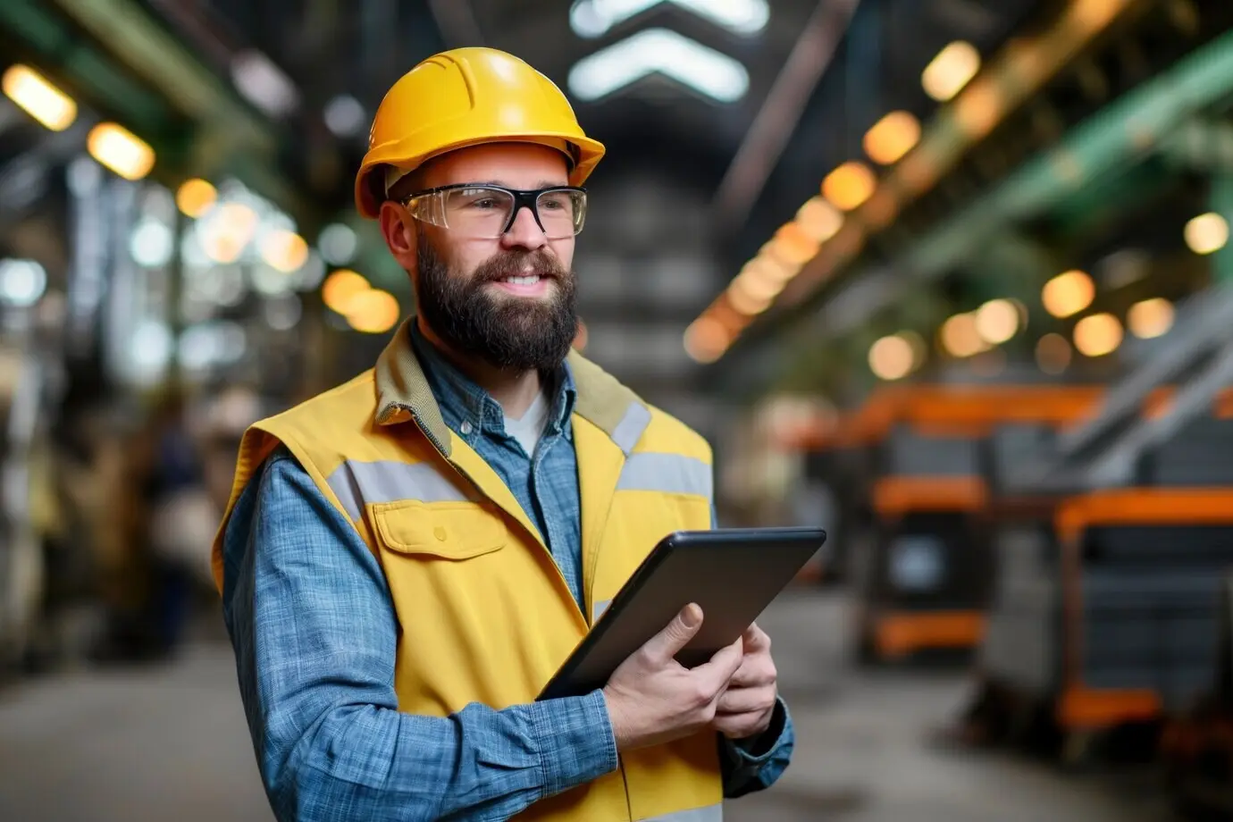 Porträt eines männlichen Ingenieurs, der vor Ort arbeitet, für die Feier zum Ingenieurtag.